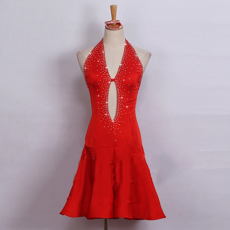 Новинка красные платья для латинских танцев женские блестящие со стразами танго