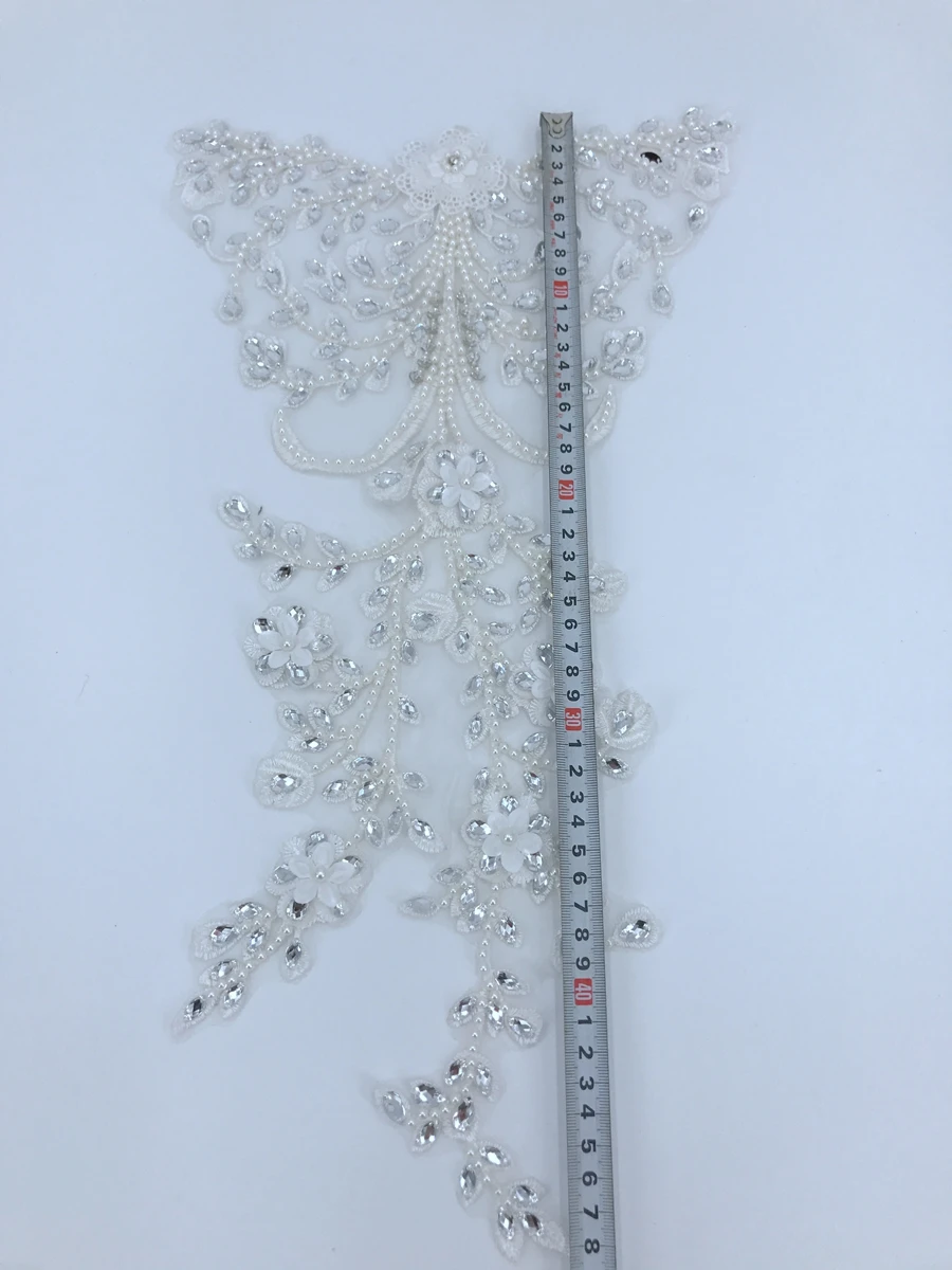 Цвет слоновой кости с серебряными бусинами блестящие стразы патчи 48*26 см для