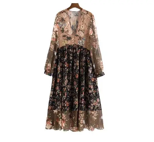 Женское шифоновое плиссированное платье с v образным вырезом прозрачное