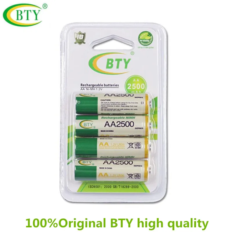 BTY высокое качество 4 * AA 2500 1 2 V Ni MH перезаряжаемая Модель Бесплатная доставка: (600