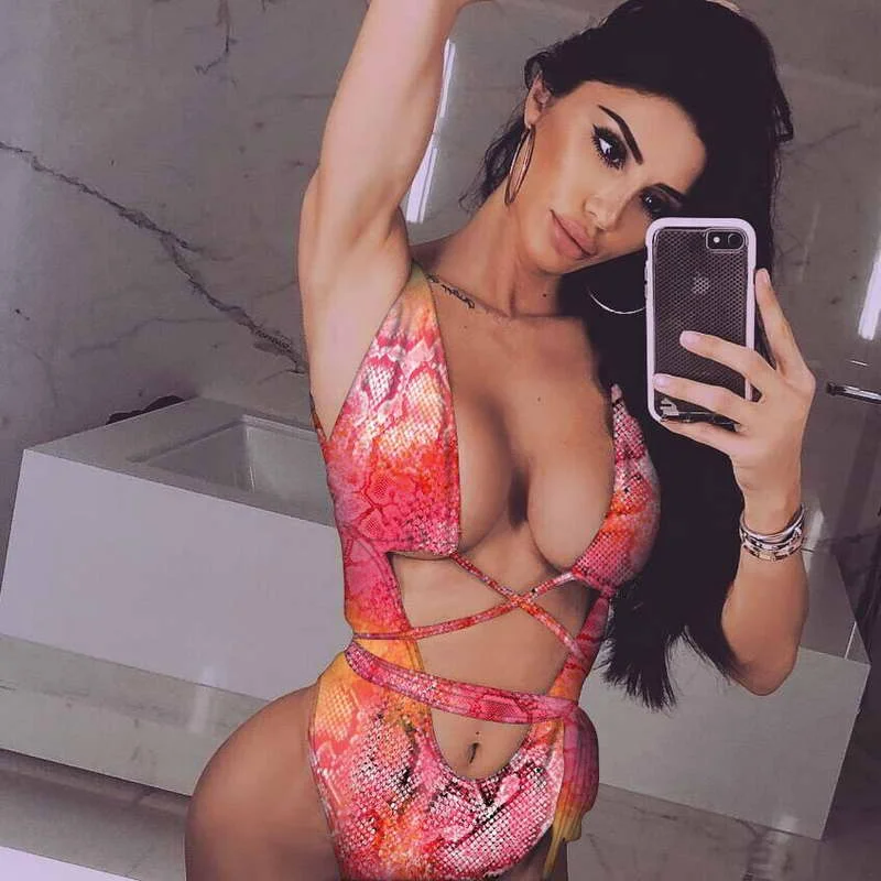 Сексуальное Бандажное бикини с глубоким вырезом и леопардовым принтом цельный