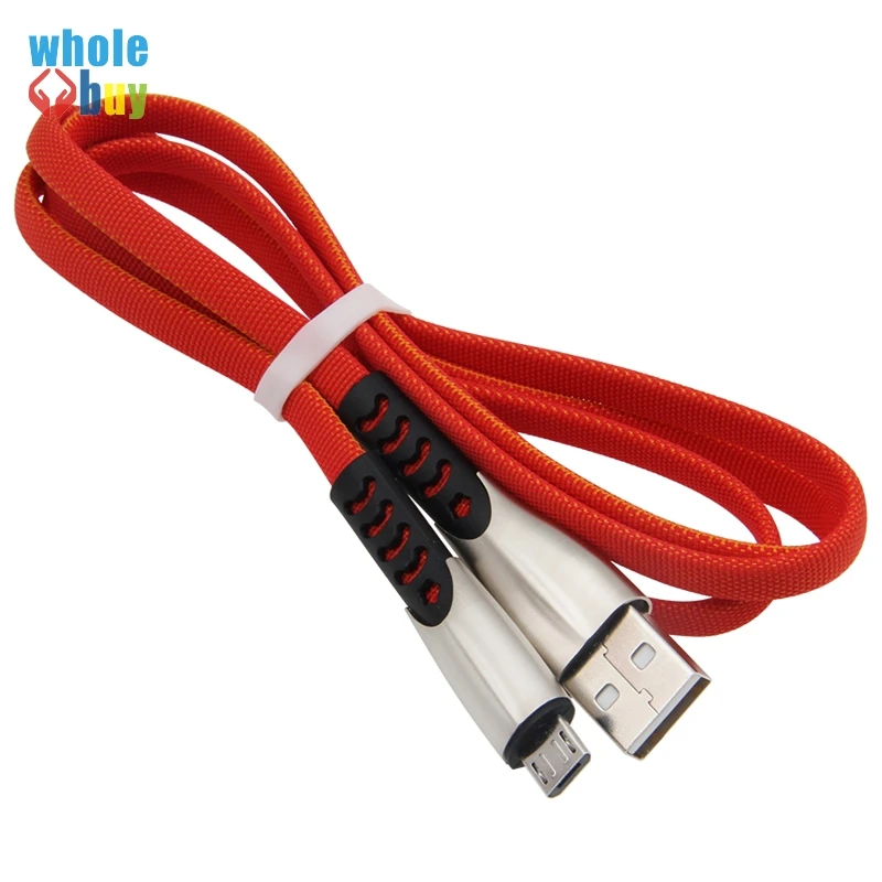 500 шт./лот 1 м Micro USB телефонный кабель из цинкового сплава плоский плетеный прочный