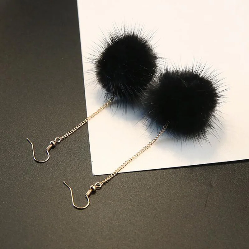 black pierced Новое поступление золотого цвета Кролик Мех фиксатор в виде шарика на серьги без необходимости прокола для женщин вечерние длинные цепи пирсинг серьги 18 цветов - Окраска металла: black pierced