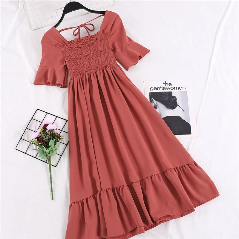 WKOUD Для женщин шифоновое платье модные пикантные Карамельный цвет платья