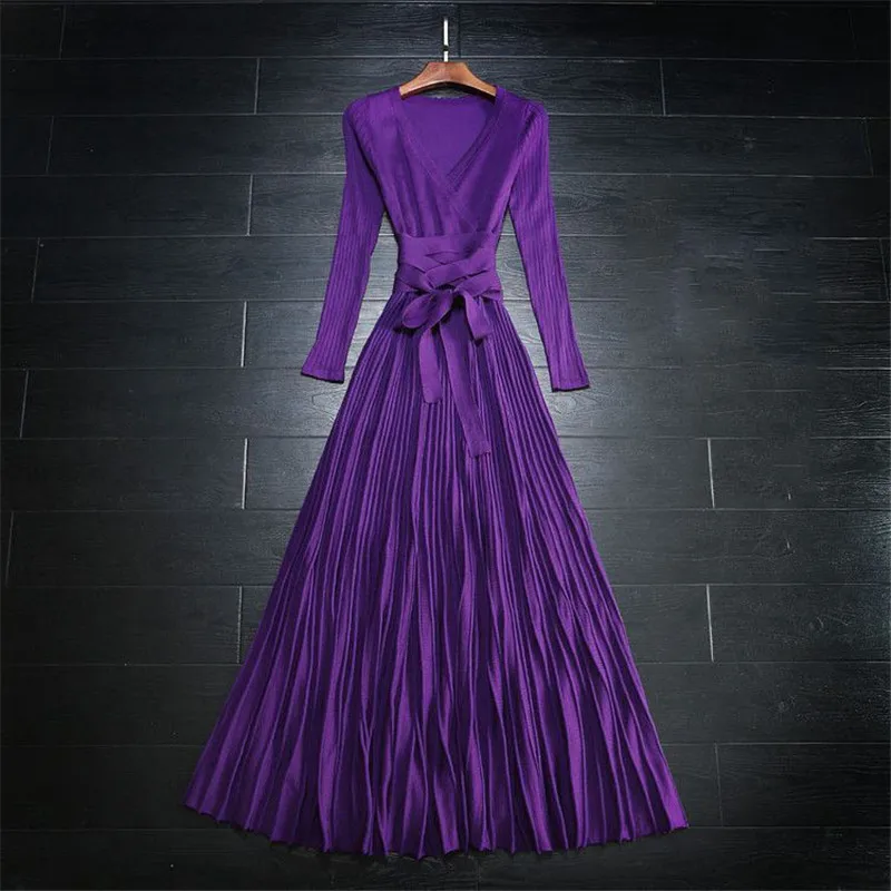 Женское трикотажное платье свитер с длинным рукавом и V образным вырезом|Женские