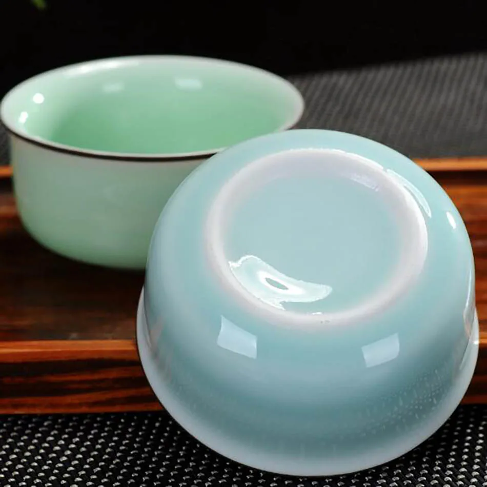 2шт 50 мл фарфор из Дэхуа Celadon Карп чайная чашка красочные рыбы керамические чашки