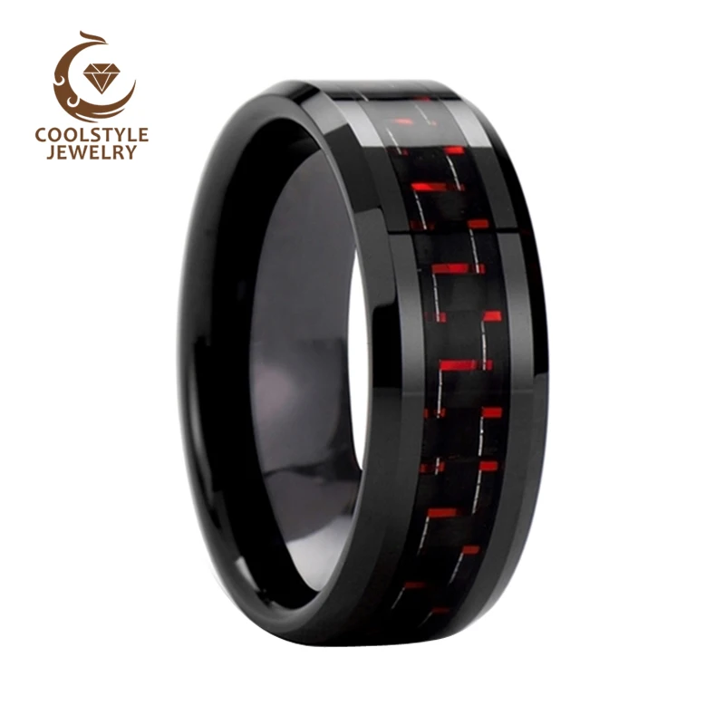 Черный вольфрамовый ремешок 8 мм для мужчин женщин черный и красный углеродное