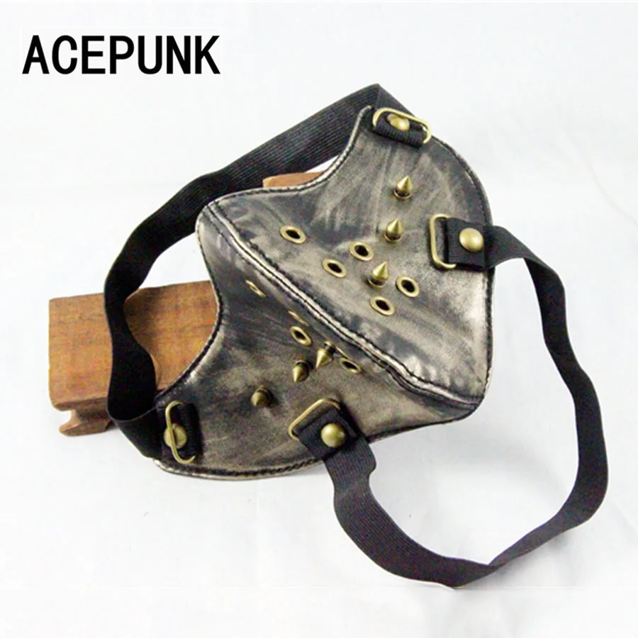 Новинка модная кожаная маска для лица женщин и мужчин с шипами заклепками в стиле