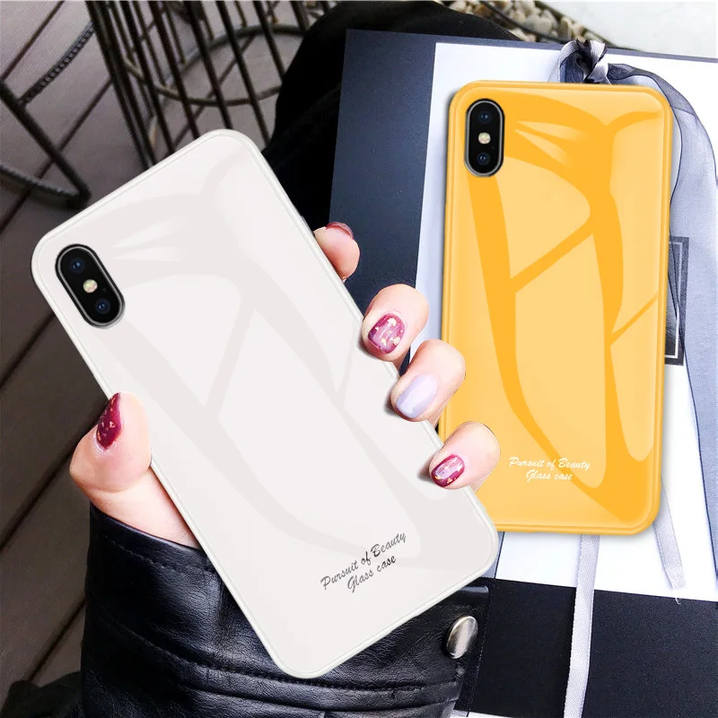 Роскошные Карамельный цвет Закаленное стекло чехол для iPhone X XS MAX XR