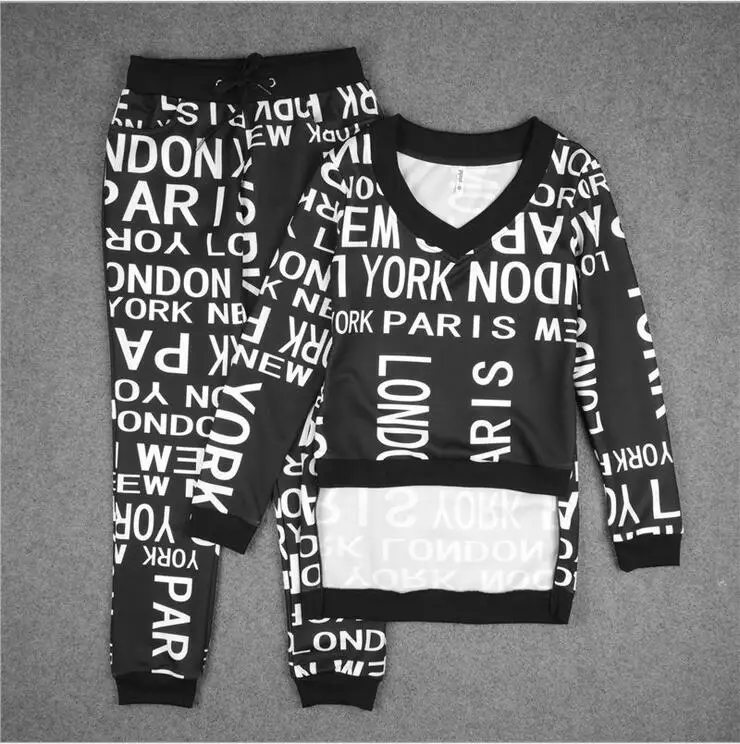 S-XL Женский костюм с v-образным вырезом комплект из 2 предметов спортивный костюм свитер набор для бега фитнес костюмы для бега для женщин - Цвет: Черный
