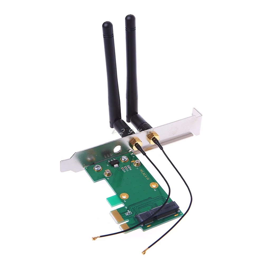 Мини PCI-E к 1X настольный адаптер конвертер с двумя антеннами для беспроводной Wi-Fi