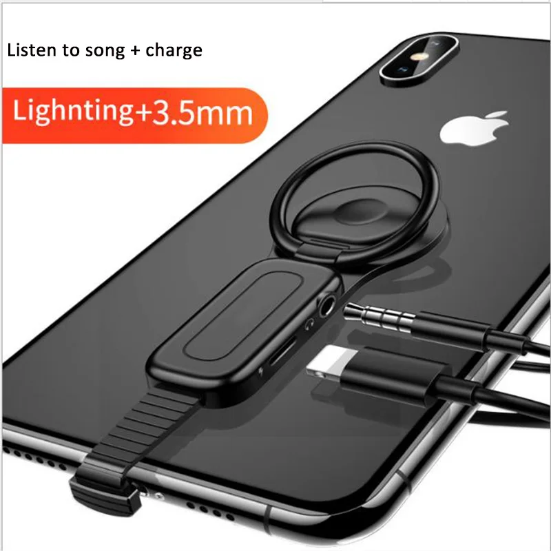 Lighting with 3.5mm ACCNIC освещение+ 3,5 мм аудио адаптер и 4 в 1 освещение двойной адаптер регулировать кольцо держатель телефона зарядное устройство для iPhone Xs/XR/XS Max 7/8 - Цвет: Lighting with 3.5mm