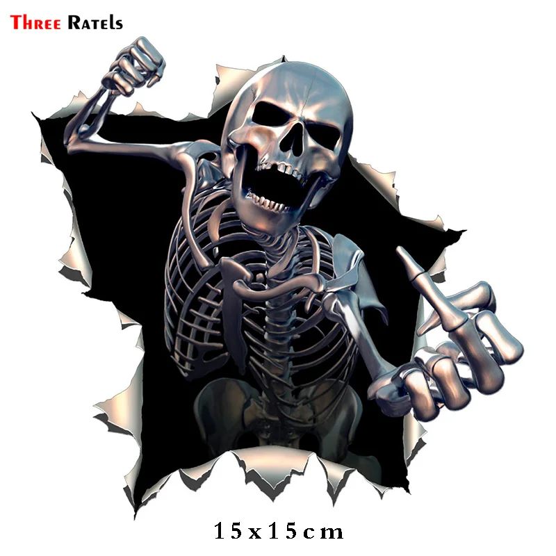 Three Ratels ALWW202-13# 15x15см металл злой скелет череп скелет с Бородой Премиум полноцветные наклейки на авто наклейки на машину наклейка для автомобиля автонаклейка стикеры - Название цвета: ALWW202-13 colorful