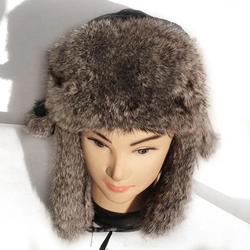 (TopFurMall) Настоящий мех кролика шапки-авиаторы зимние теплые шапки модные защитные