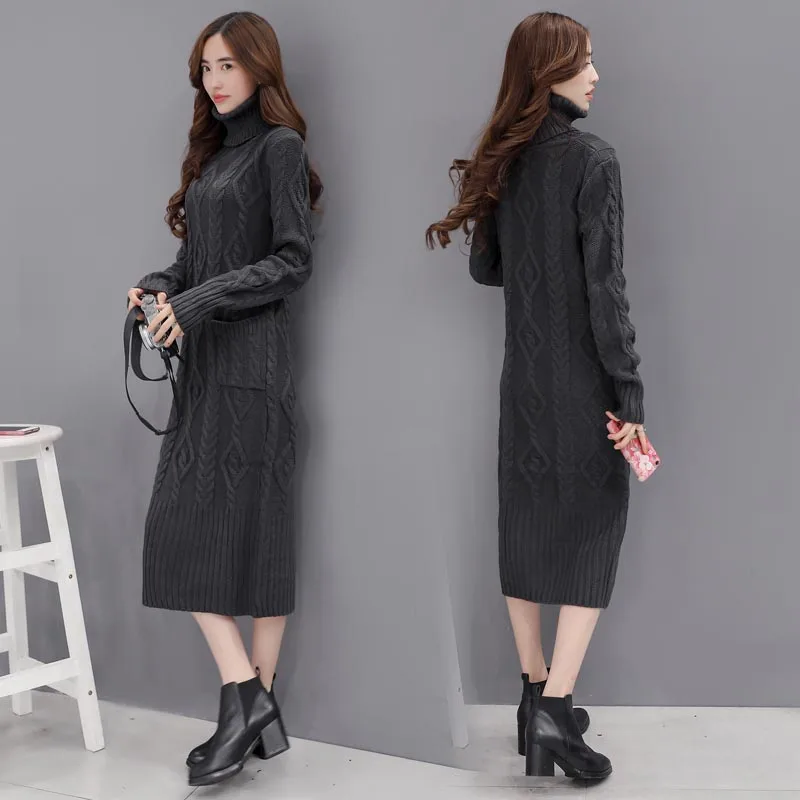 Autumn Winter Women Fashion Knitting Sweater Pullover Dress Ladies Jumper Vintage Wool Turtlenecks Long Sleeve Plus Size Tops | Женская