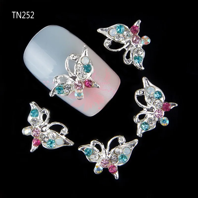 10 шт Блестящая бабочка Стразы 3d украшения для ногтей сплав наклейки