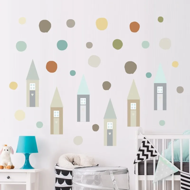 Nordic Style House Circle Pattern Wall Stickers Cartoon Animal Decal for Kids Room Bedroom Living Home Decor TSB90004 | Дом и сад