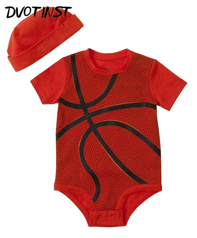 Baby Boys Clothes Summer Short Sleeve Basketball Bodysuit+Hat 2pcs Set Jumpsuit Outfit Infant Toddler Children Costume Clothing | Детская