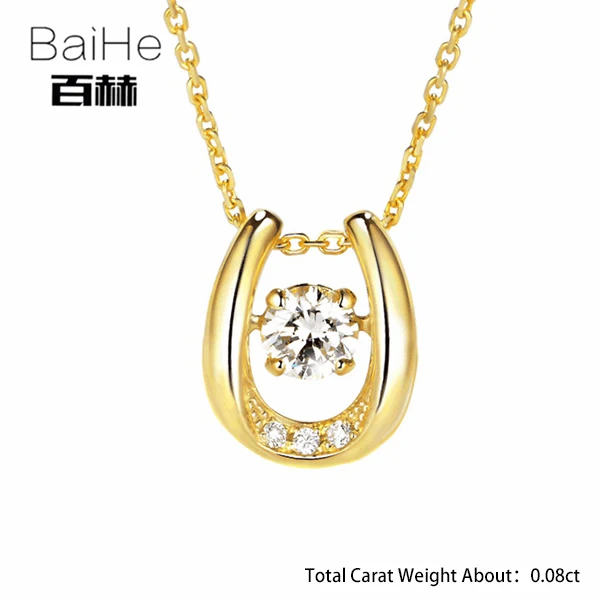 0.08ct BAIHE Solid 18 к желтое золото 0.05ct сертифицировано H/SI подлинные натуральные бриллианты свадебные женские трендовые ювелирные изделия Элегантные ожерелья - Цвет камня: 0.08ct