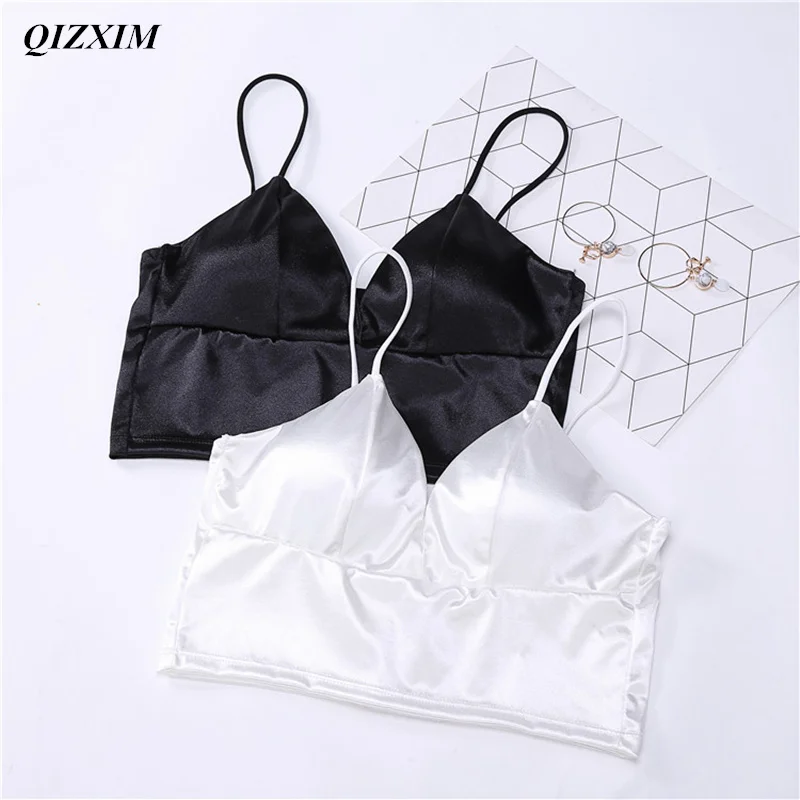 Женский укороченный топ на бретельках с v-образным вырезом и открытой спиной