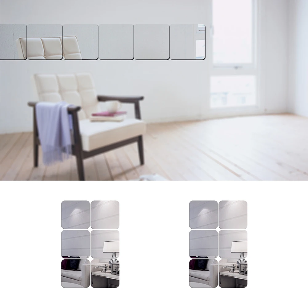 6 шт квадратное зеркало стикер для настенной плитки 3D мозаикой этикета домашние