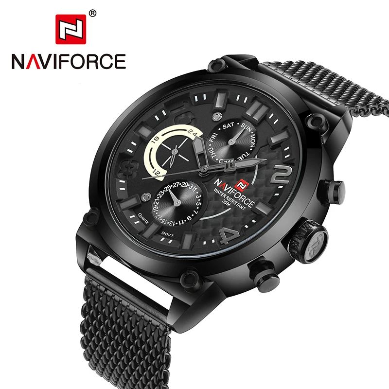 Часы NAVIFORCE мужские спортивные водонепроницаемые аналоговые кварцевые 3ATM 24 часа