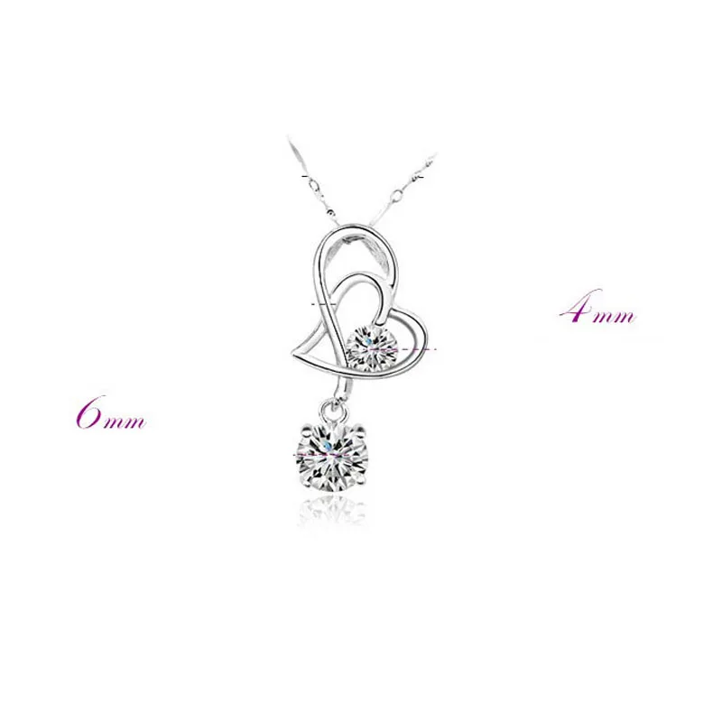 Кулон с двойным сердцем подвеска кристаллами ожерелье серебряным покрытием