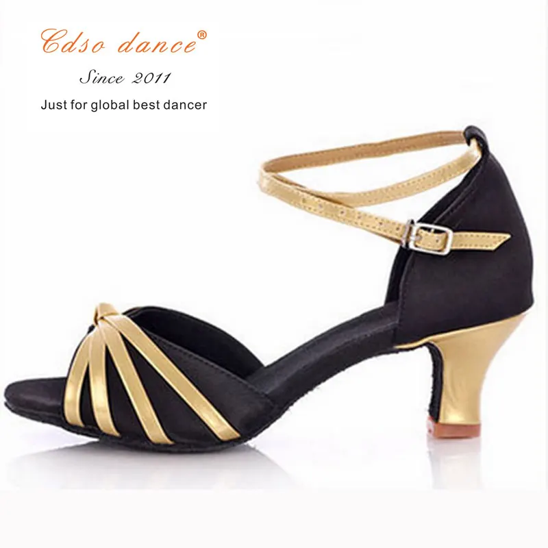 black gold 55mm heel Cdso/танцевальная обувь из атласа/полиуретана; Высококачественная обувь для латинских танцев для женщин/Танго и сальсы; Каблук 5,5 см/7 см - Цвет: black gold 55mm heel