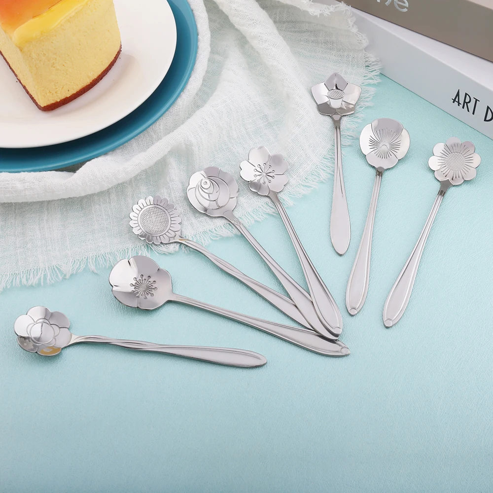 8 шт./лот посуда из нержавеющей стали Радуга Цветок кофейная ложка для