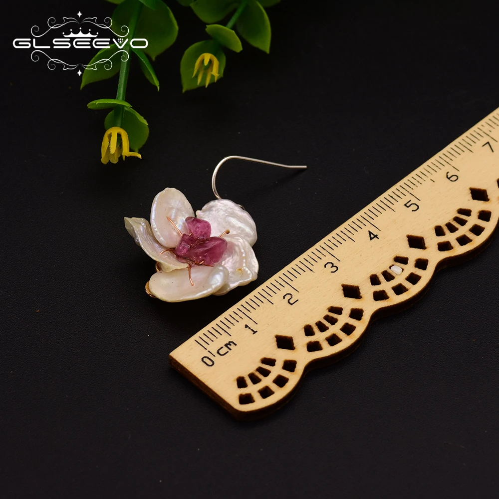 

GLSEEVO Flower Drop Earrings For Women Handmade Natural Fresh Water Pearl Dangle Earring Amethyst Fine Jewelry GE0621