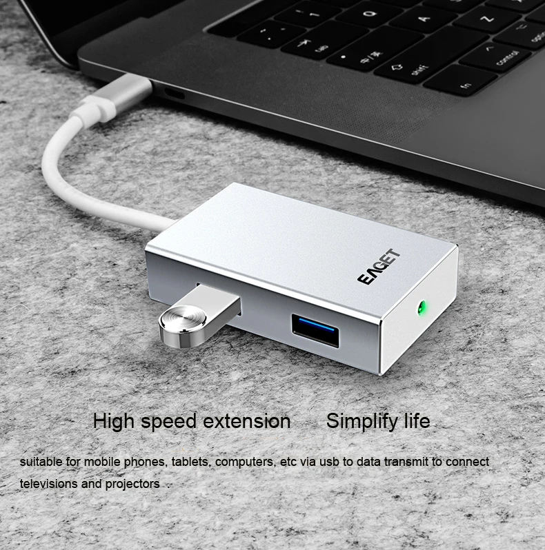 

4-Port USB-C to USB 3.0 Aluminum Portable Data Hub for Macbook Pro, USB Flash Drives and Other Devices