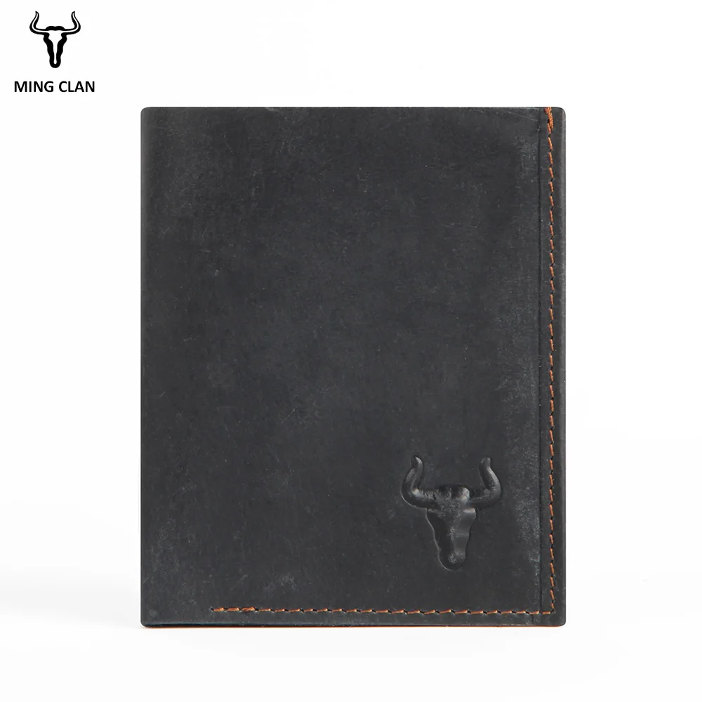 Mingclan Crazy Horse Vintage Designer Genuine Cowhide Leather Men Short Wallet Purse Card Holder Coin Purse Pocket Male Wallets