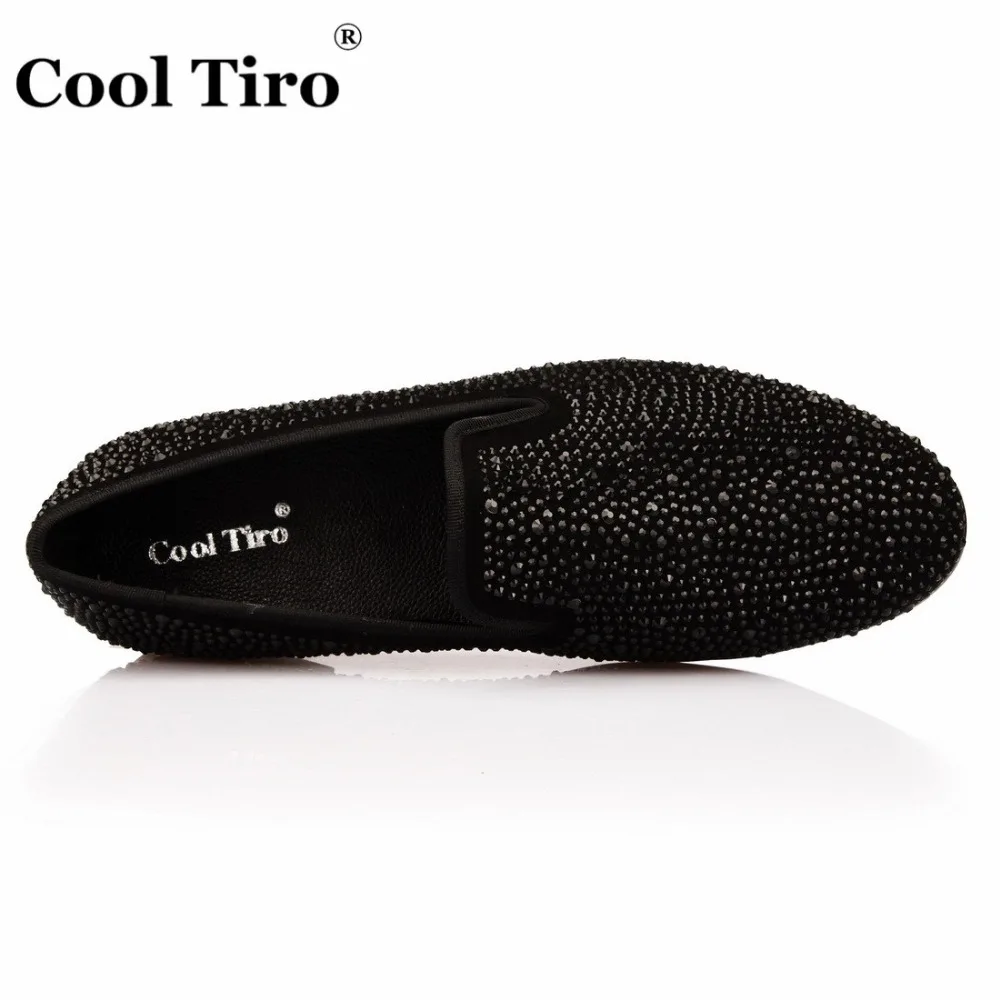 COOL TIRO Black Rhinestones Strass Loafers Men Moccasins SmokingSlippers Wedding Dress Shoes flats Casual Genuine Leather | Обувь