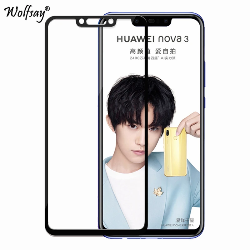 Protector de pantalla para Huawei Nova 3, cristal templado 3D de cobertura completa, pel&iacute;cula para Nova3, 2 unidades-0