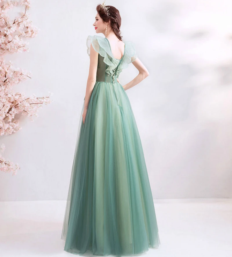 SSYFashion/Новинка; длинное платье для выпускного вечера; свежее зеленое кружевное платье с v-образным вырезом и цветочным рисунком; Длина до пола; вечерние торжественные платья; Vestido De Fiesta