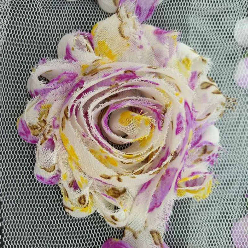 15 ярдов/партия шебби розовый цветочный Шифоновый Цветок 2 5 дюйма для повязки на