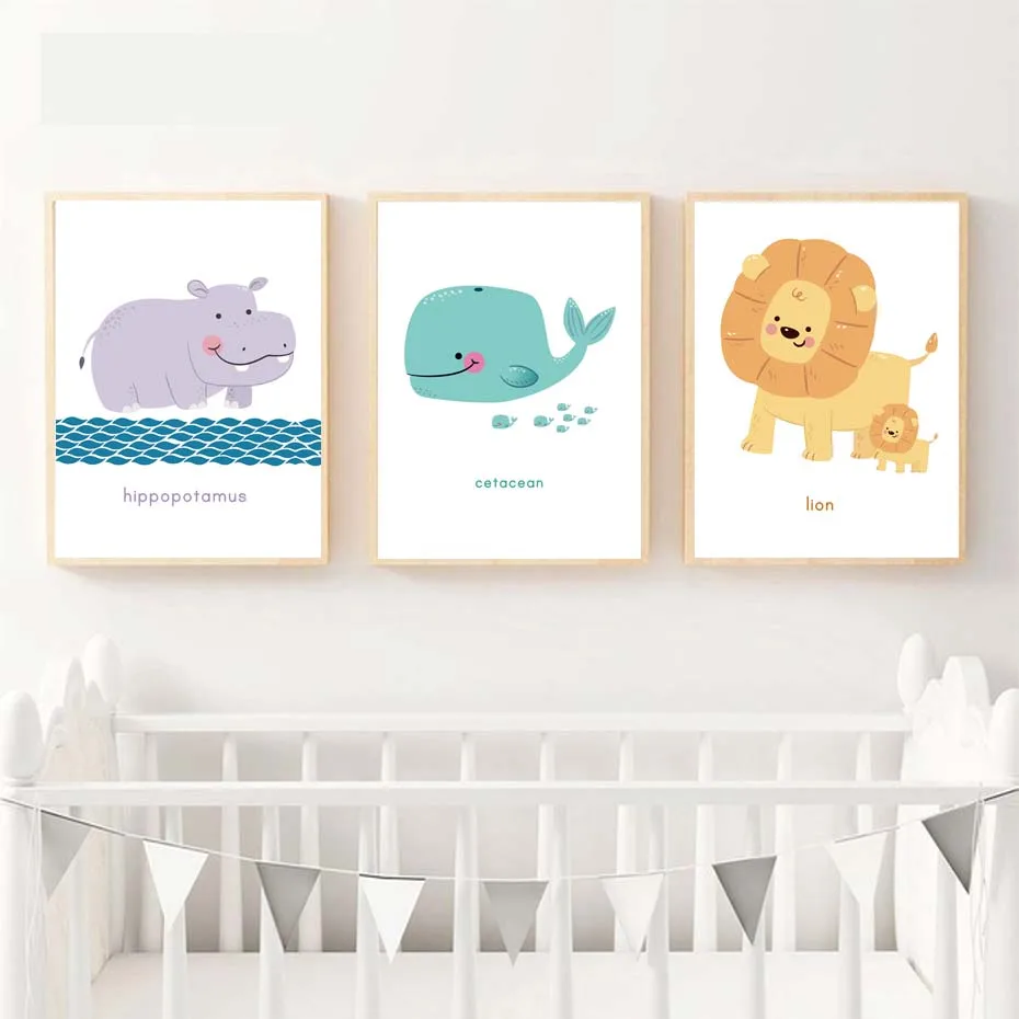 

Gohipang Home Decor Room HD Print Abstract Hippopotamus Whale Lion Animal Nordic Watercolor Canvas Painting Picture Poster Wall