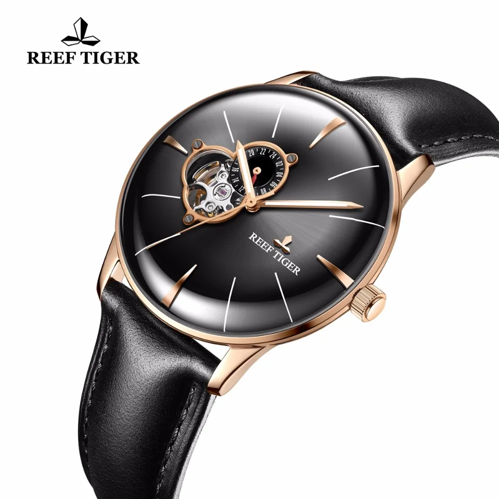 Новые автоматические часы Reef Tiger/RT турбийон выпуклые с линзой роскошные цвета