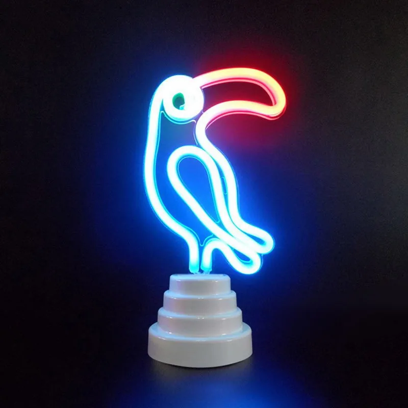 Toucan Светодиодный неоновый Ночной светильник, настольный ночник, фламинго, ангел, сердце, на батарейках, для дома, свадьбы, рождества, украшение - Испускаемый цвет: Toucan
