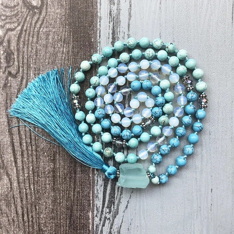 Уникальное ожерелье с кисточками Q-uartz s Moonstone &amp T-urquoise Mala Исцеляющие камни 108