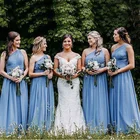 Шифоновые плиссированные платья подружки невесты на одно плечо, Длинные вечерние платья подружки невесты Honor светильник-голубые женские платья подружки невесты, 2019