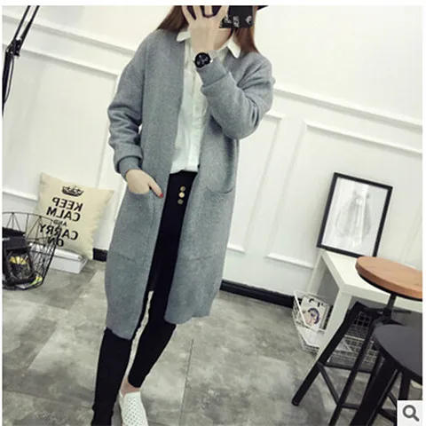 Женский длинный вязаный кардиган свободный толстый свитер с длинным рукавом