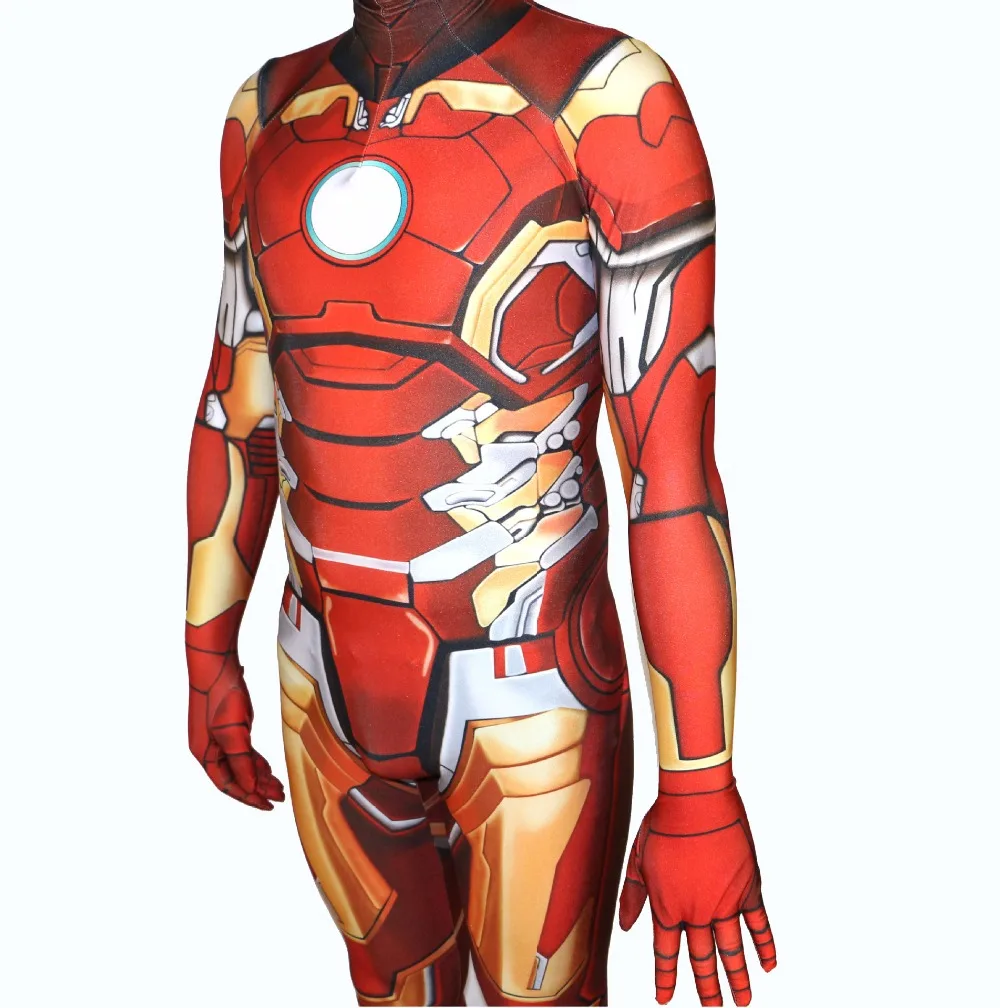 

Men's Spandex Avenger Ironman Cosplay Costumes Adults Lycra Zentai Male Suits Halloween adult Iron Man Costume Bodysuit