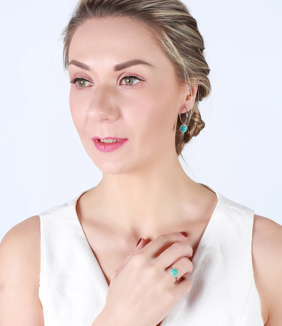 ORSA JEWELS 925 стерлингового серебра женские кольца бирюзовые серьги с каплями+ ожерелья Кристалл Медальон натуральный камень ювелирный набор OSS27