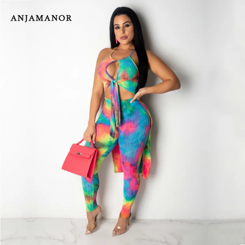 ANJAMANOR/женские Клубные комплекты из двух предметов с галстуком красителем летняя