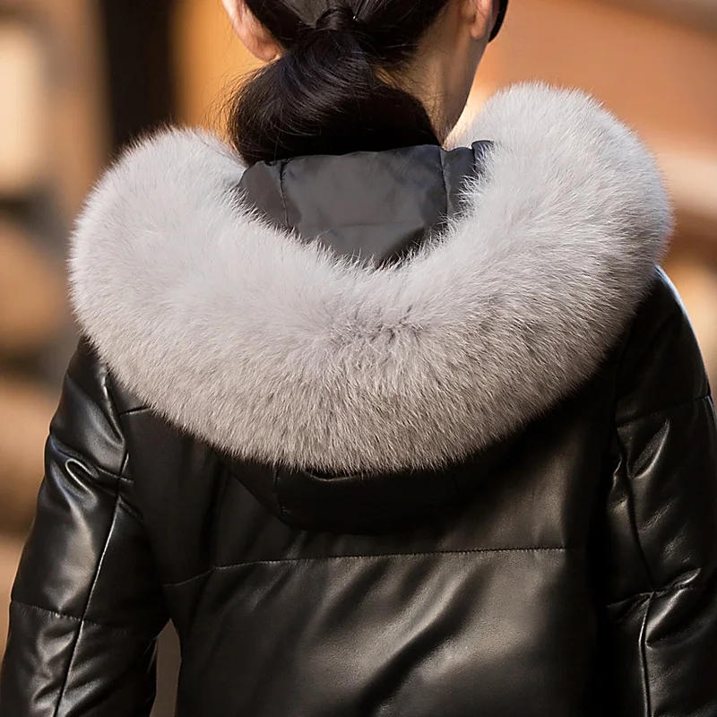 Женская длинная куртка из натуральной кожи новинка 2017 пальто овчины с лисьим