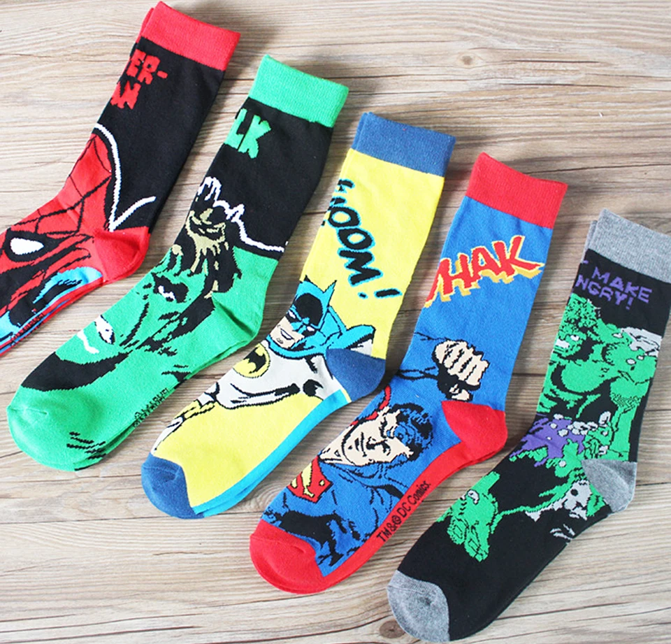 Hot Sale Brand Quality Cartoon Superman Men's Fashion Sock Colorful Combed Cotton Wedding Novelty Funny Happy Socks Men Meias