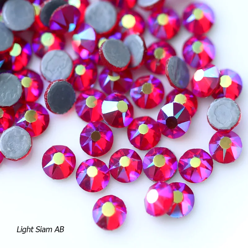 light siam AB 8 big 8 small cutting surface Hot Fix Crystal Rhinestones Glass Hotfix Strass Stone Crystals AB Iron on Clothes - Color: light siam AB