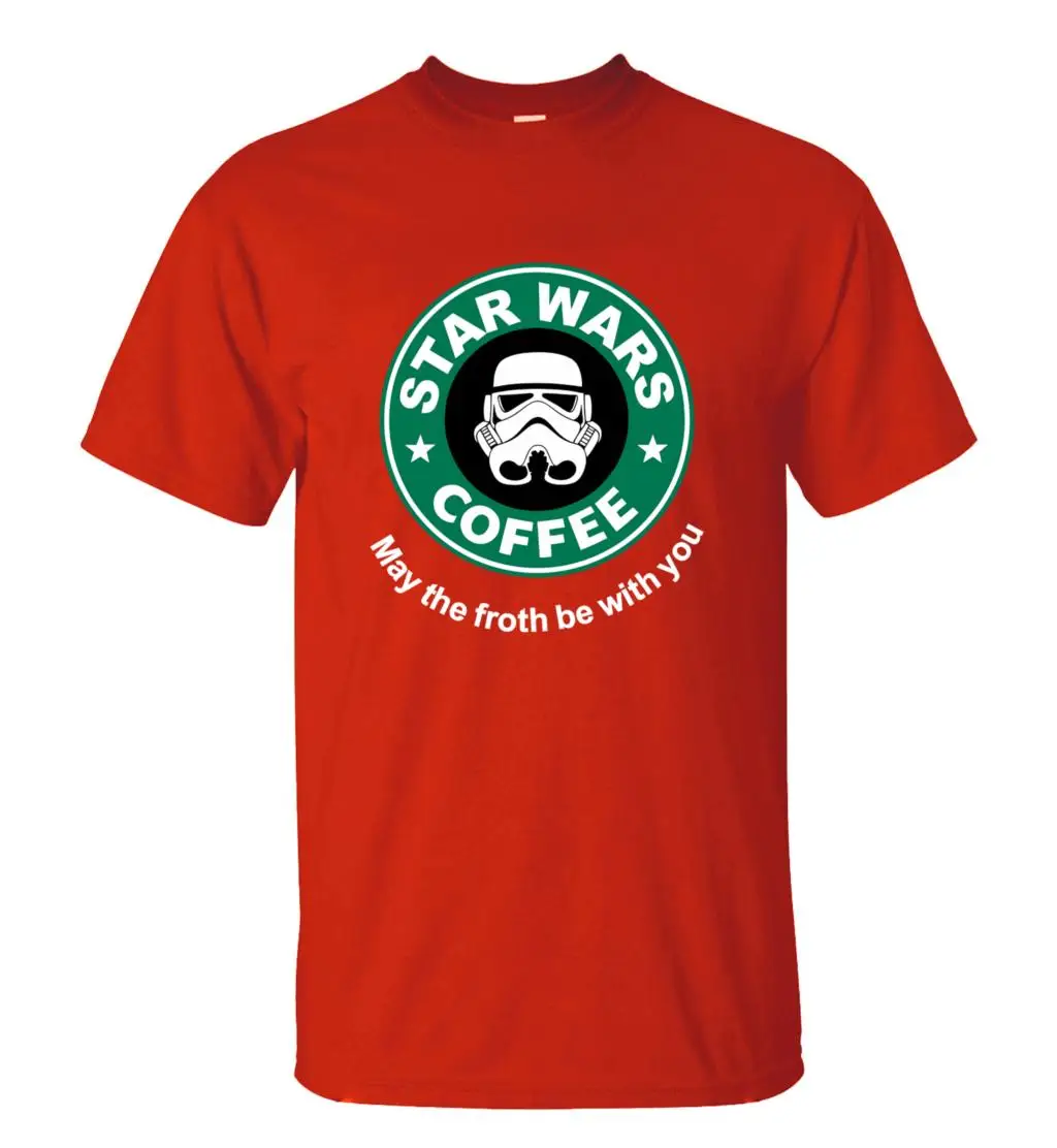 Новое поступление, крутая футболка Star Wars, забавная футболка с кофейным принтом, Мужская Уличная футболка с коротким рукавом и круглым вырезом, летние топы в стиле хип-хоп - Цвет: Красный