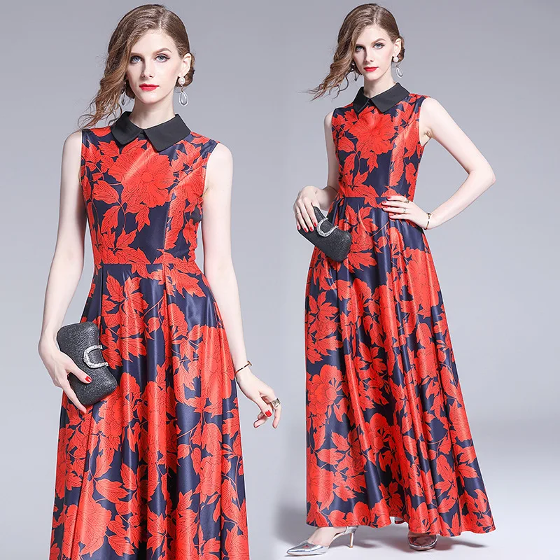 

2019 Women Party office lady Dress floral Designer floor-length Dress Classy